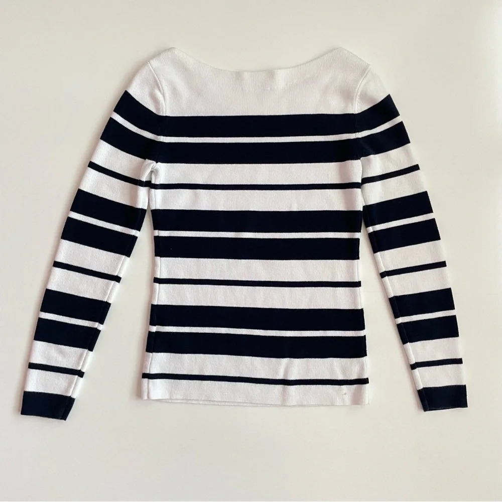 Tommy Hilfiger Stripe Cotton Sweater Navy White Size S Fall Winter Sailor - Picture 3 of 13